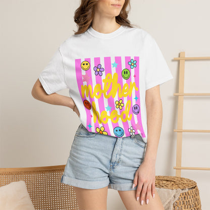Motherhood T-Shirt — Retro Smiley Flowers Graphic Tee