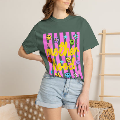 Motherhood T-Shirt — Retro Smiley Flowers Graphic Tee