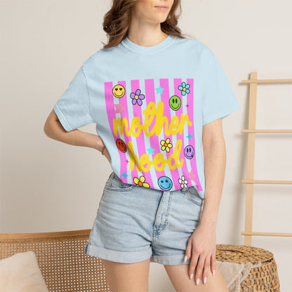 Motherhood T-Shirt — Retro Smiley Flowers Graphic Tee
