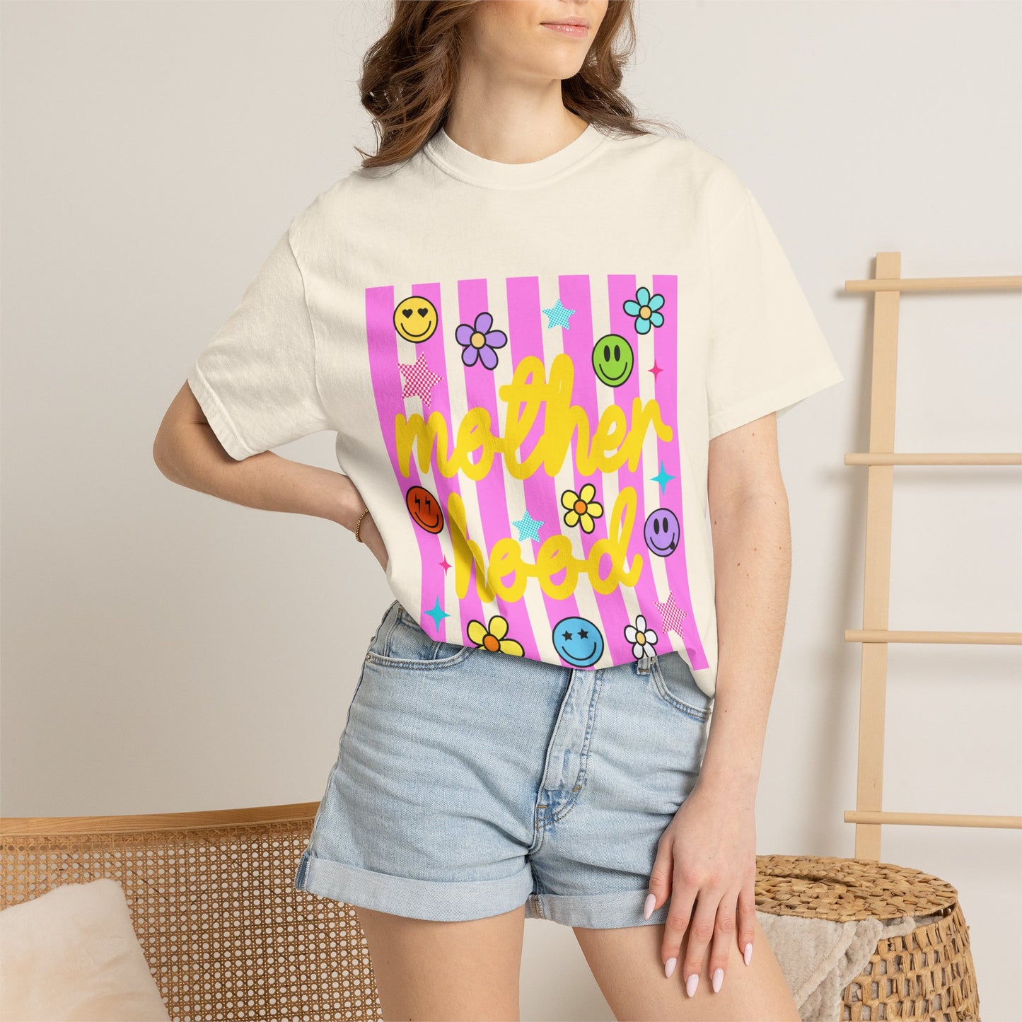 Motherhood T-Shirt — Retro Smiley Flowers Graphic Tee