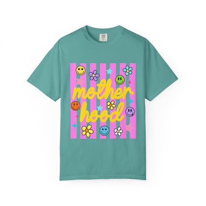 Motherhood T-Shirt — Retro Smiley Flowers Graphic Tee
