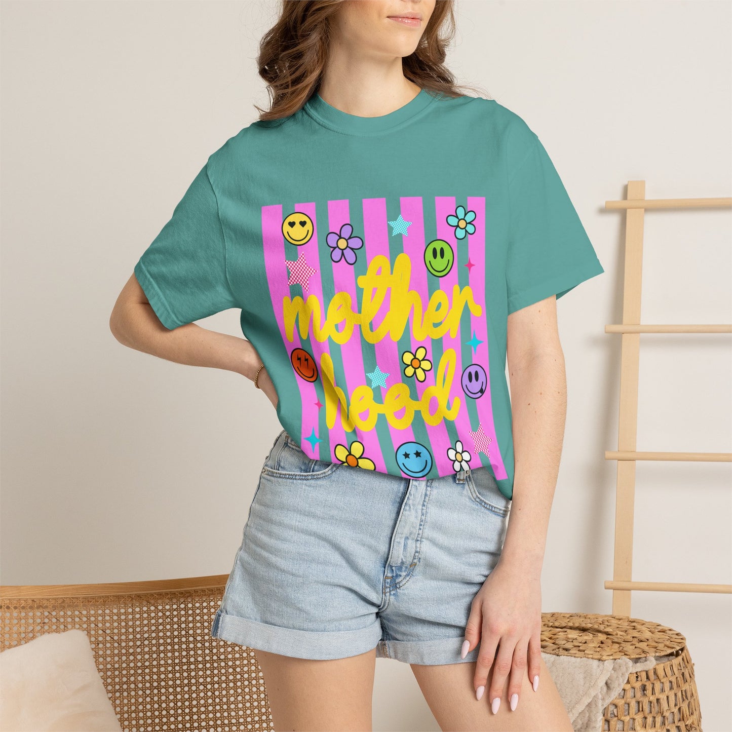 Motherhood T-Shirt — Retro Smiley Flowers Graphic Tee