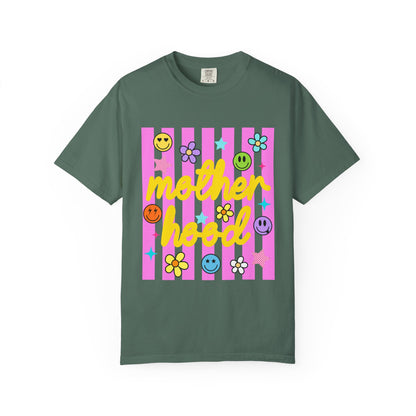 Motherhood T-Shirt — Retro Smiley Flowers Graphic Tee